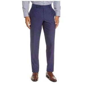 TED BAKER Jarrett Flat Front Trousers BLUE PLAID 31 Waist Unhemed  dress pants